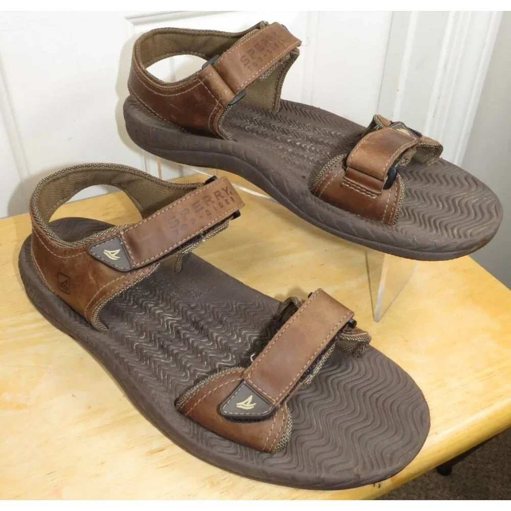 Sperry Top-Sider Mens Brown Leather Strappy Adjustable Sandals Size 13M